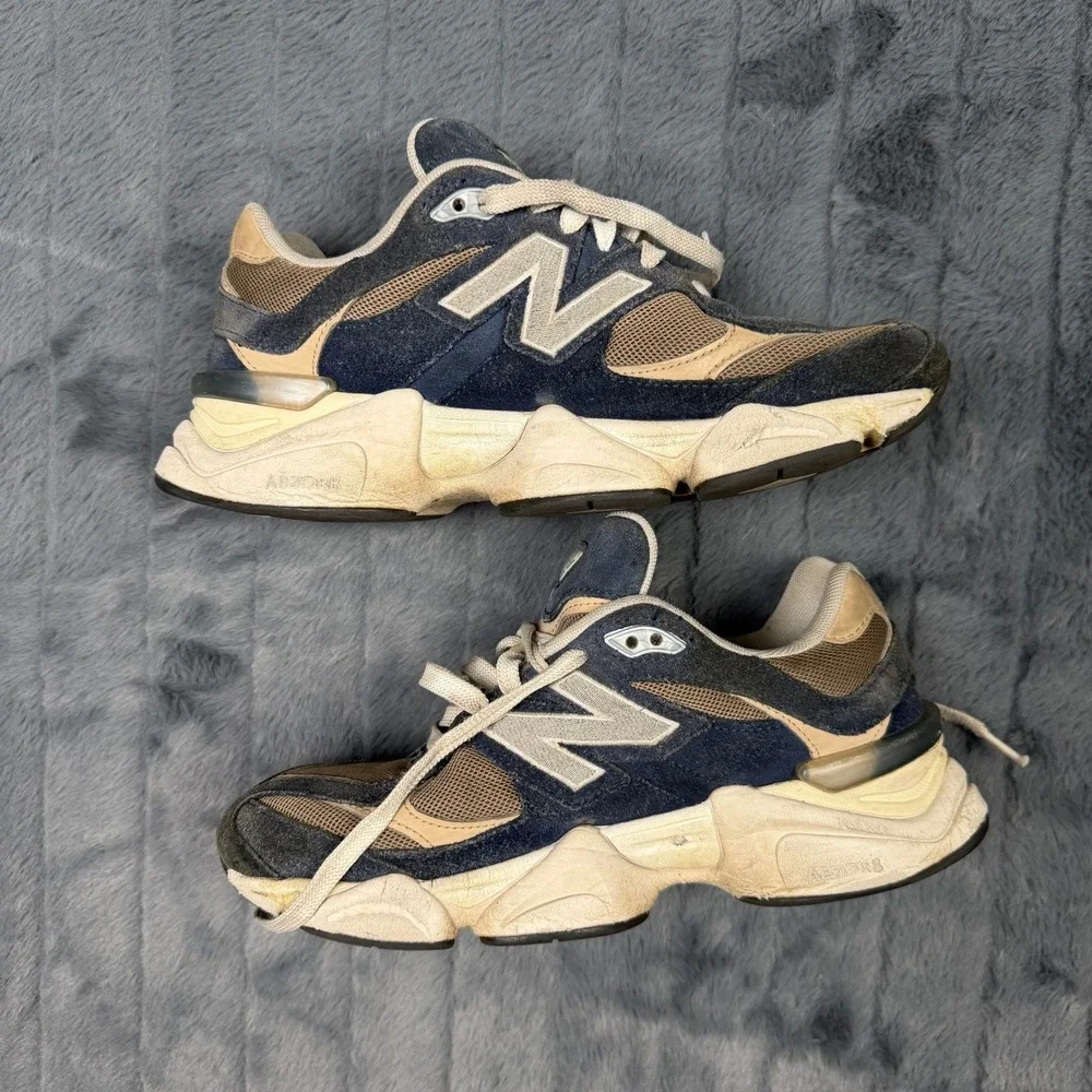 New Balance 9060 Navy Tan Suede Mesh Sneakers GC9060NRB Mens 7